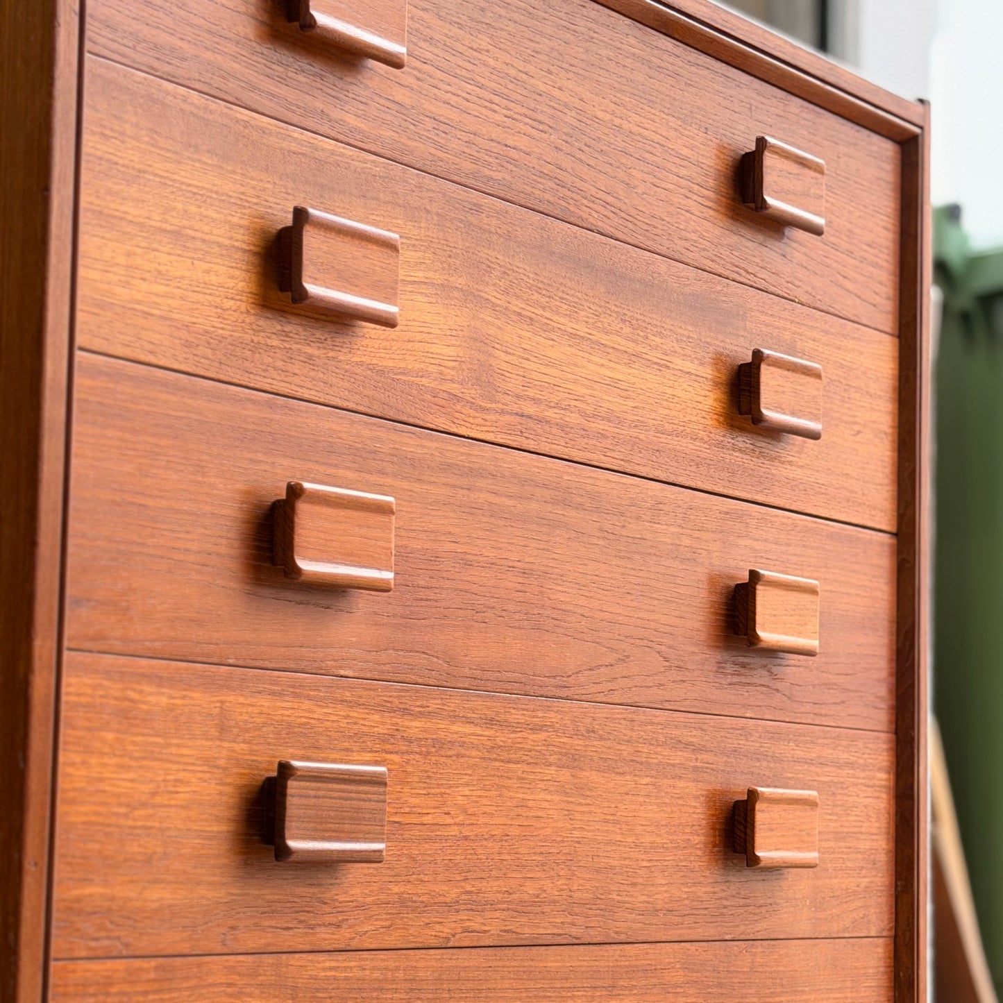 Parker Mid-Century Teak 5-Drawer Tallboy with Blackwood Base