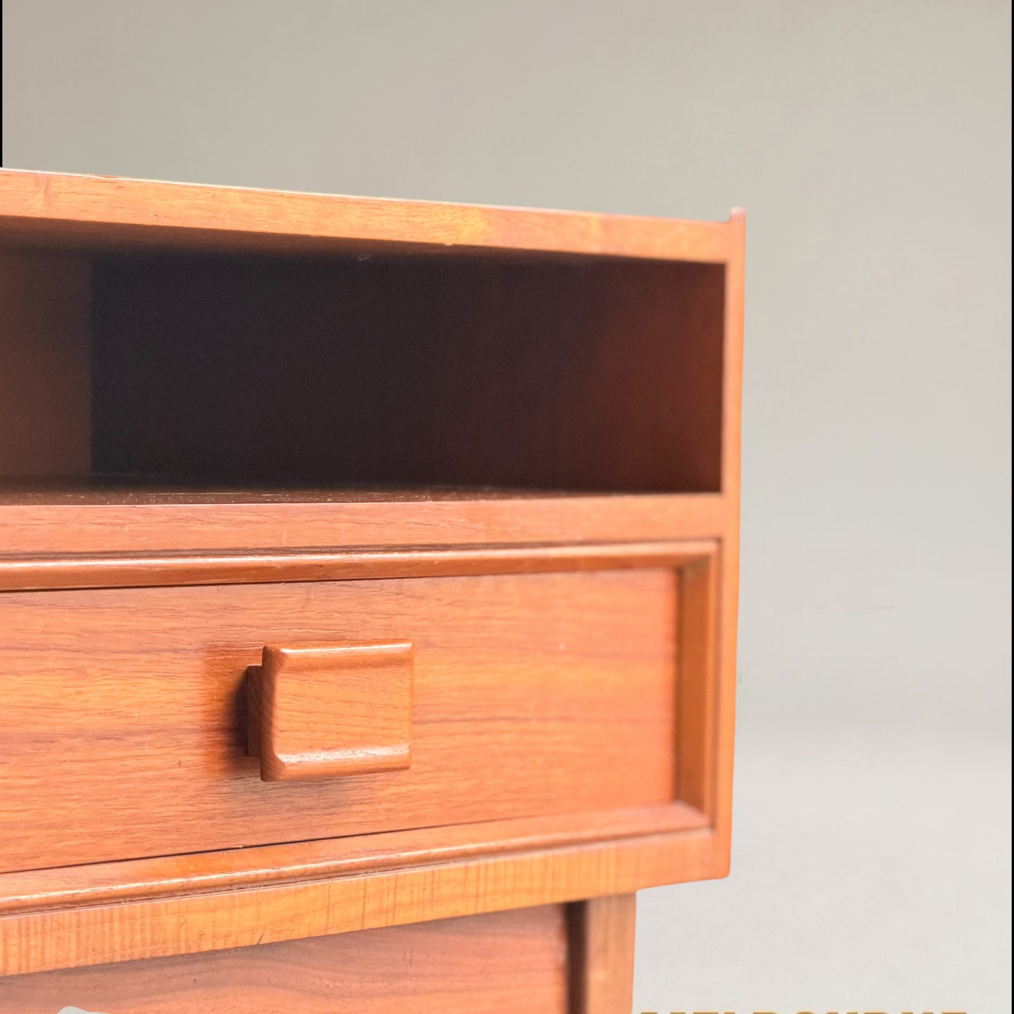 Pair of Parker Mid-Century Teak Bedside Tables with Blackwood Bases