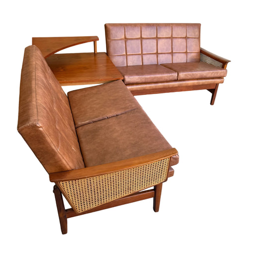 Rare Fler “Flerline” Modular Sofa Set with Original Vinyl & Cane