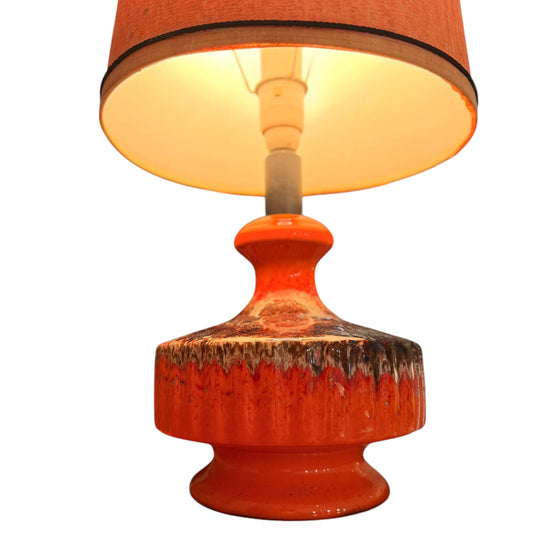 Mid-Century Fat Lava Ceramic Table Lamp – Vibrant Orange & Brown 1960s/1970s Vintage