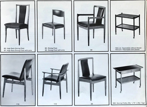 Vintage Parker Catalogue of chairs - Australian Ionic Mid Century Design Number 60,61,62,63,88,89,118,119 and two of the drinks trolleys Number 143 & 565