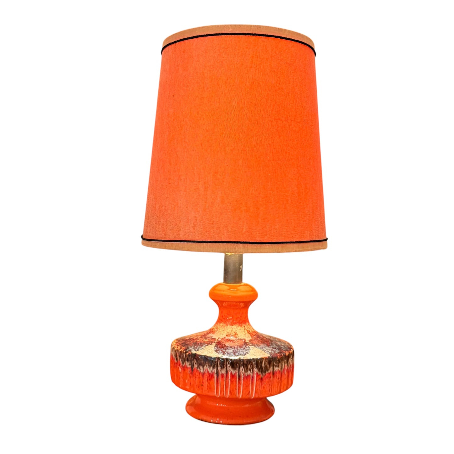 Mid-Century Fat Lava Ceramic Table Lamp – Vibrant Orange & Brown 1960s/1970s Vintage