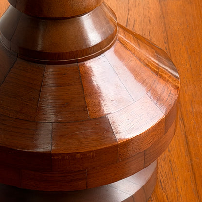 Mid Century Modern Parquetry Table Lamp – Sculptural Turned Wood Base Parkman Woodware