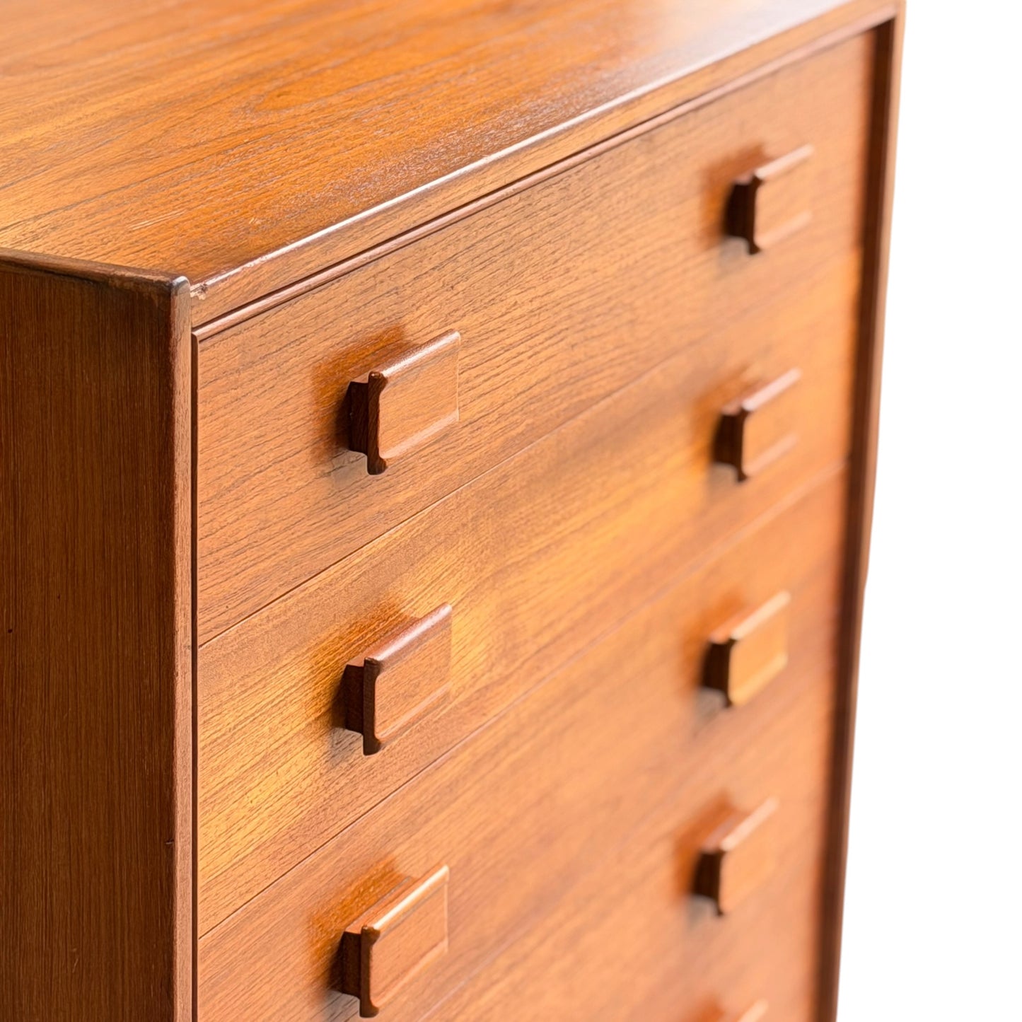 Parker Mid-Century Teak 5-Drawer Tallboy with Blackwood Base
