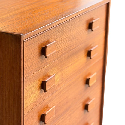 Parker Mid-Century Teak 5-Drawer Tallboy with Blackwood Base
