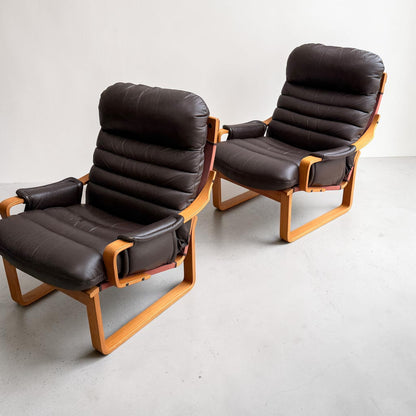 Pair of Tessa Austin Chocolate Brown Leather Armchairs (Revive)