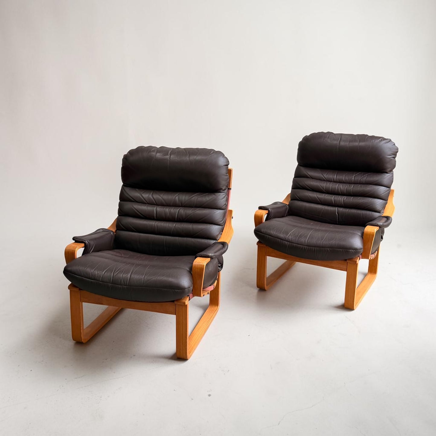 Pair of Tessa Austin Chocolate Brown Leather Armchairs (Revive)