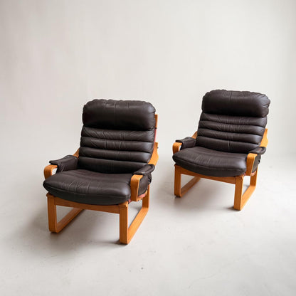 Pair of Tessa Austin Chocolate Brown Leather Armchairs (Revive)