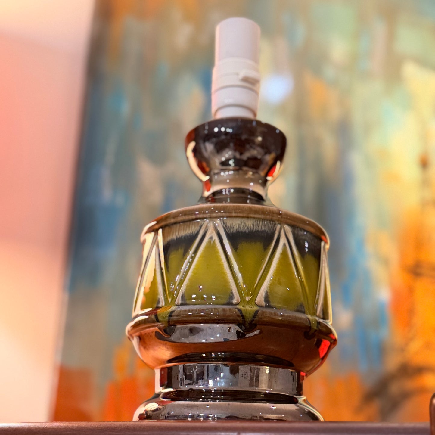 Vintage Mid-Century Ceramic Table Lamp Base – Striking Geometric Danish-Style, 1960s/70s