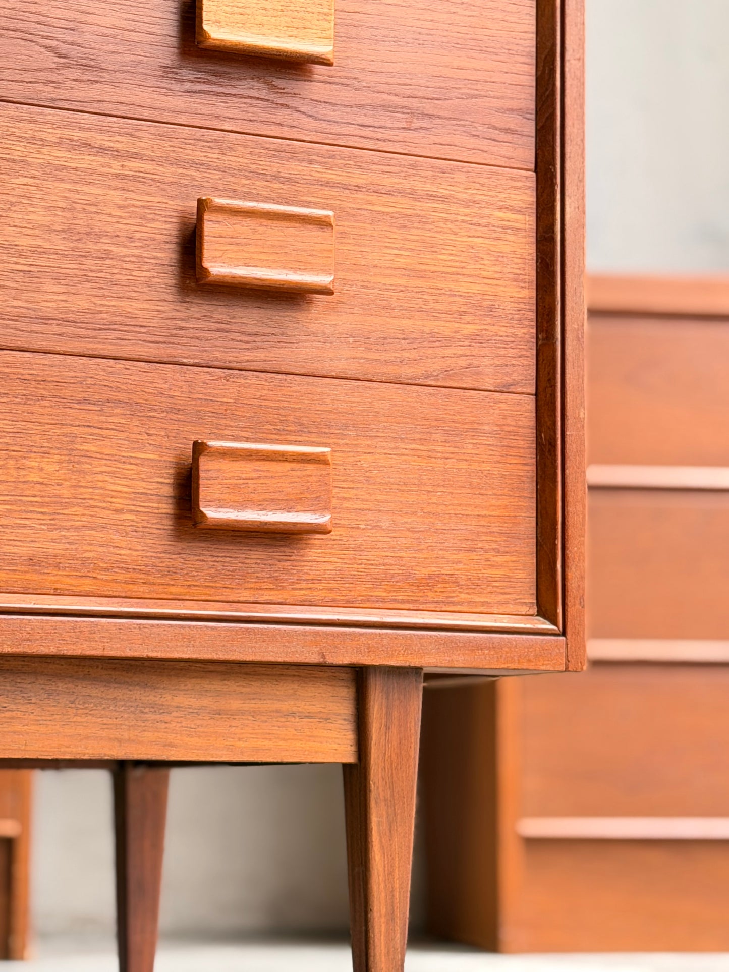 Parker Mid-Century Teak 5-Drawer Tallboy with Blackwood Base