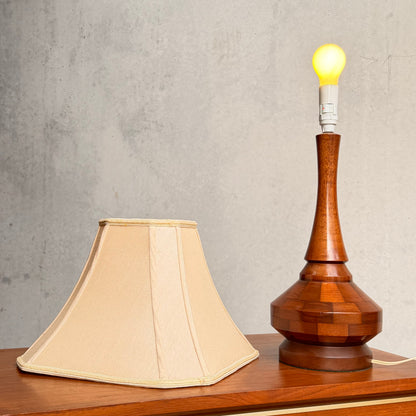 Mid Century Modern Parquetry Table Lamp – Sculptural Turned Wood Base Parkman Woodware