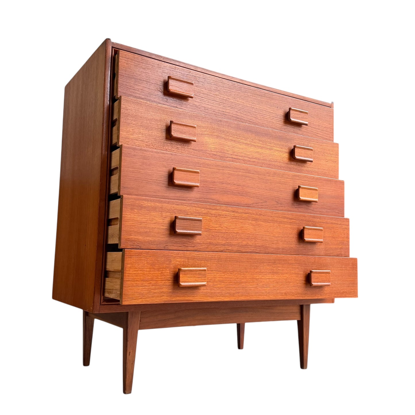 Parker Mid-Century Teak 5-Drawer Tallboy with Blackwood Base