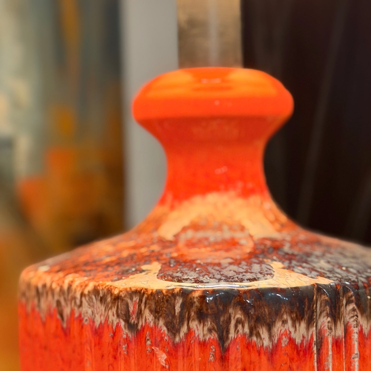 Mid-Century Fat Lava Ceramic Table Lamp – Vibrant Orange & Brown 1960s/1970s Vintage