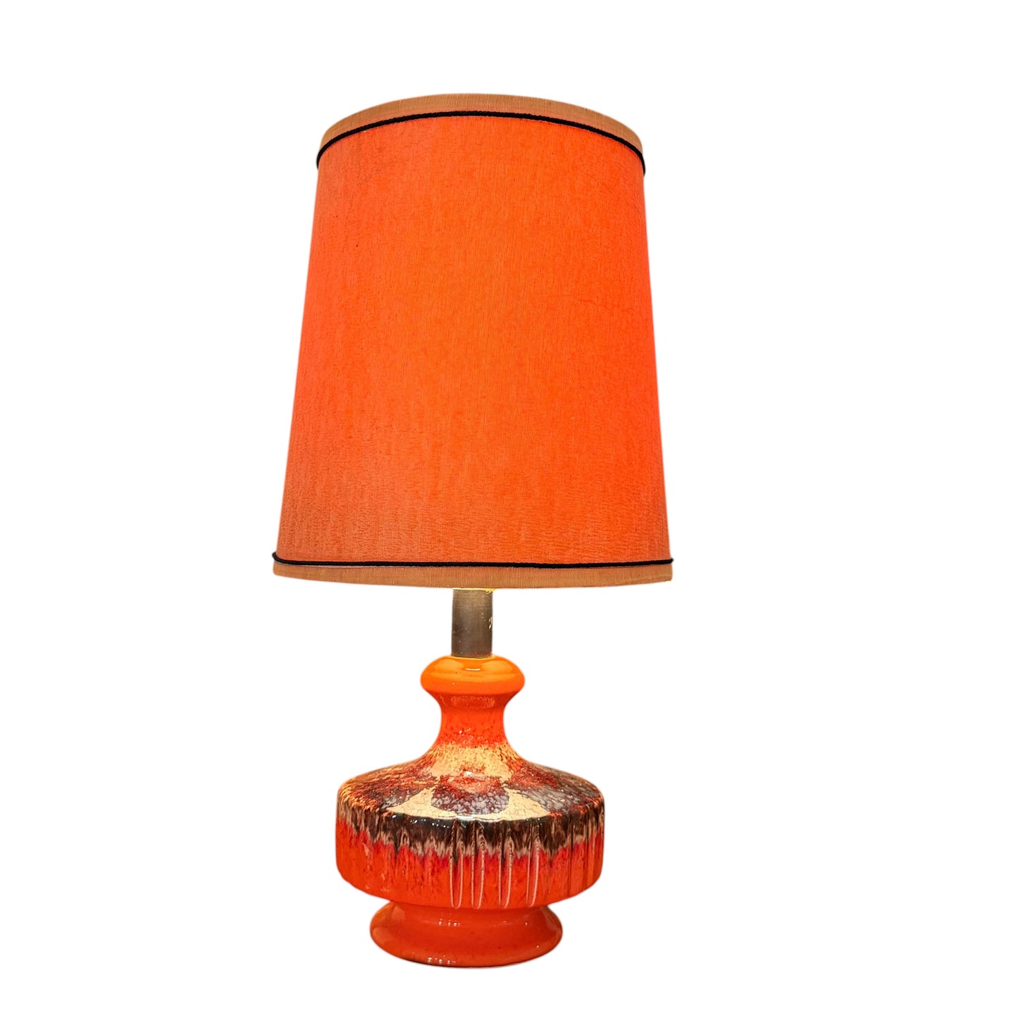 Mid-Century Fat Lava Ceramic Table Lamp – Vibrant Orange & Brown 1960s/1970s Vintage
