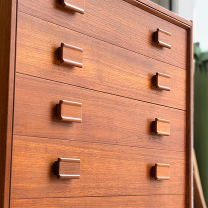 Parker Mid-Century Teak 5-Drawer Tallboy with Blackwood Base