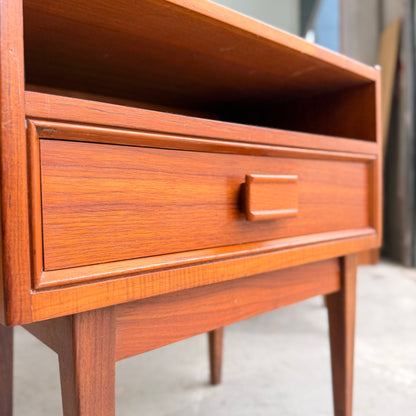 Pair of Parker Mid-Century Teak Bedside Tables with Blackwood Bases