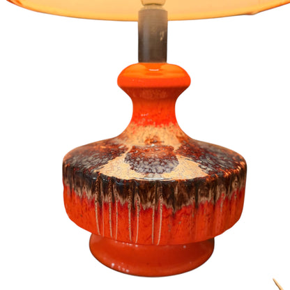Mid-Century Fat Lava Ceramic Table Lamp – Vibrant Orange & Brown 1960s/1970s Vintage