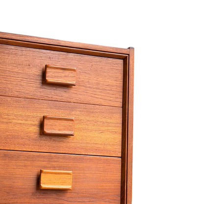 Parker Mid-Century Teak 5-Drawer Tallboy with Blackwood Base