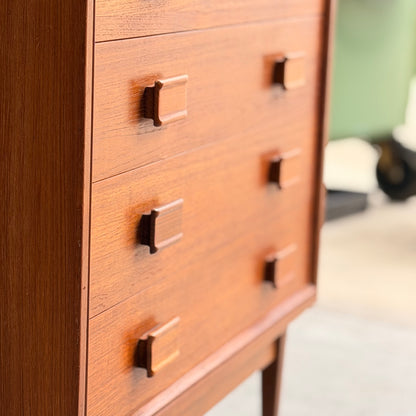 Parker Mid-Century Teak 5-Drawer Tallboy with Blackwood Base