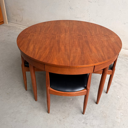 Ernst Hansen Mid-Century Round Extending Dining Set – Teak with 5 Chairs (6th Available upon request for fee)