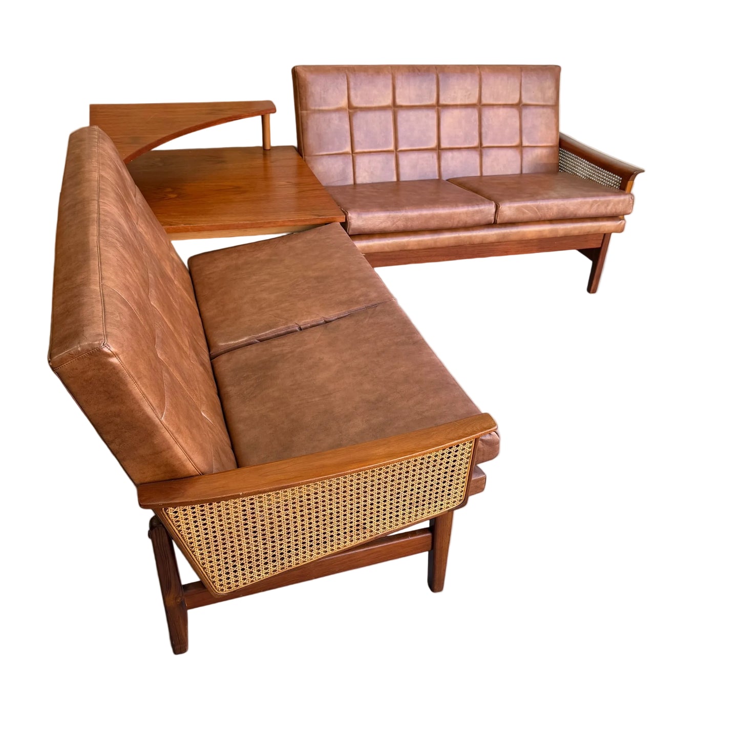 Rare Fler “Flerline” Modular Sofa Set with Original Vinyl & Cane