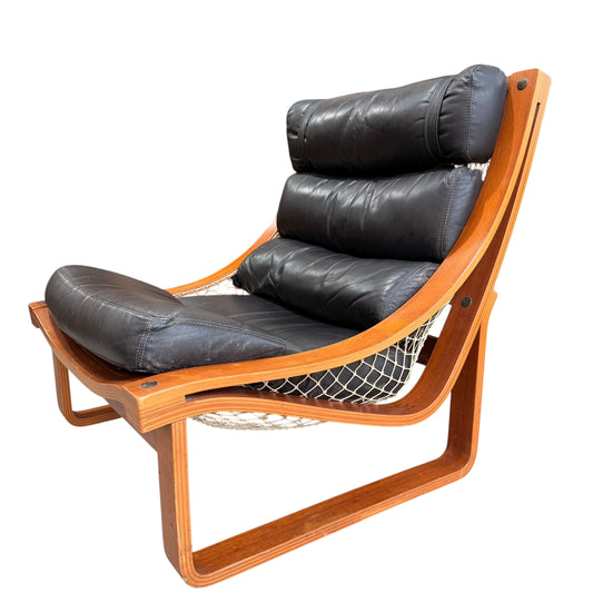 Vintage Tessa T4 Sling Chair - Black Leather Upholstery