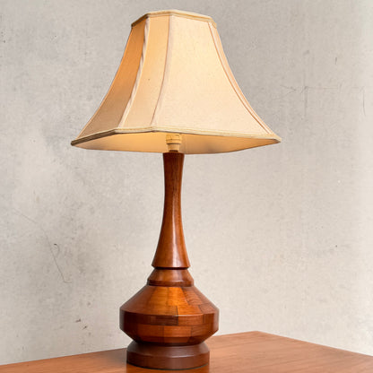 Mid Century Modern Parquetry Table Lamp – Sculptural Turned Wood Base Parkman Woodware