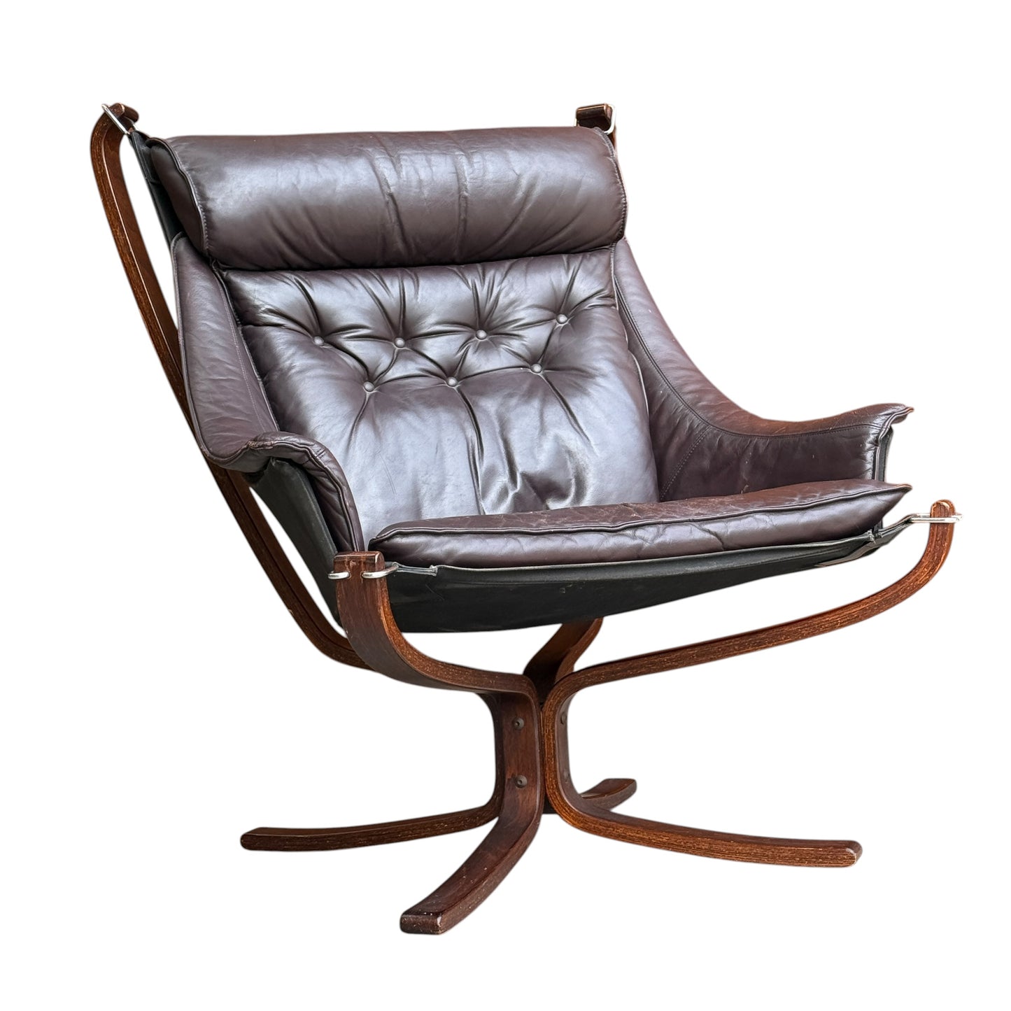 Sigurd Resell Falcon Chair for Vatne Møbler, 1970s, 
Mid Century Highback Sling Chair - Quality Vintage Leather