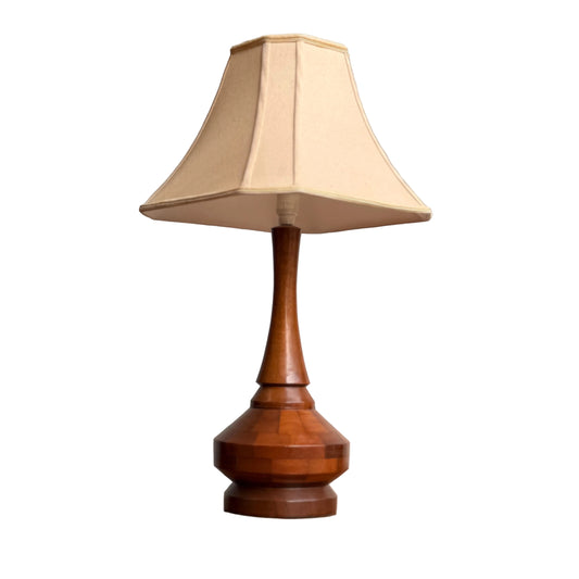 Mid Century Modern Parquetry Table Lamp – Sculptural Turned Wood Base Parkman Woodware