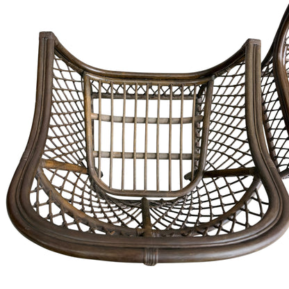 Close-up view of a Vintage Adrian Pearsall Style 1970s Rattan Designer Barrel Chair with olive green velvet, mesh lattice design, and curved edges, photographed against a white background.