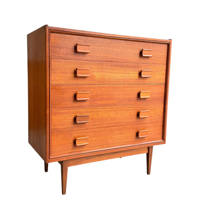 Parker Mid-Century Teak 5-Drawer Tallboy with Blackwood Base