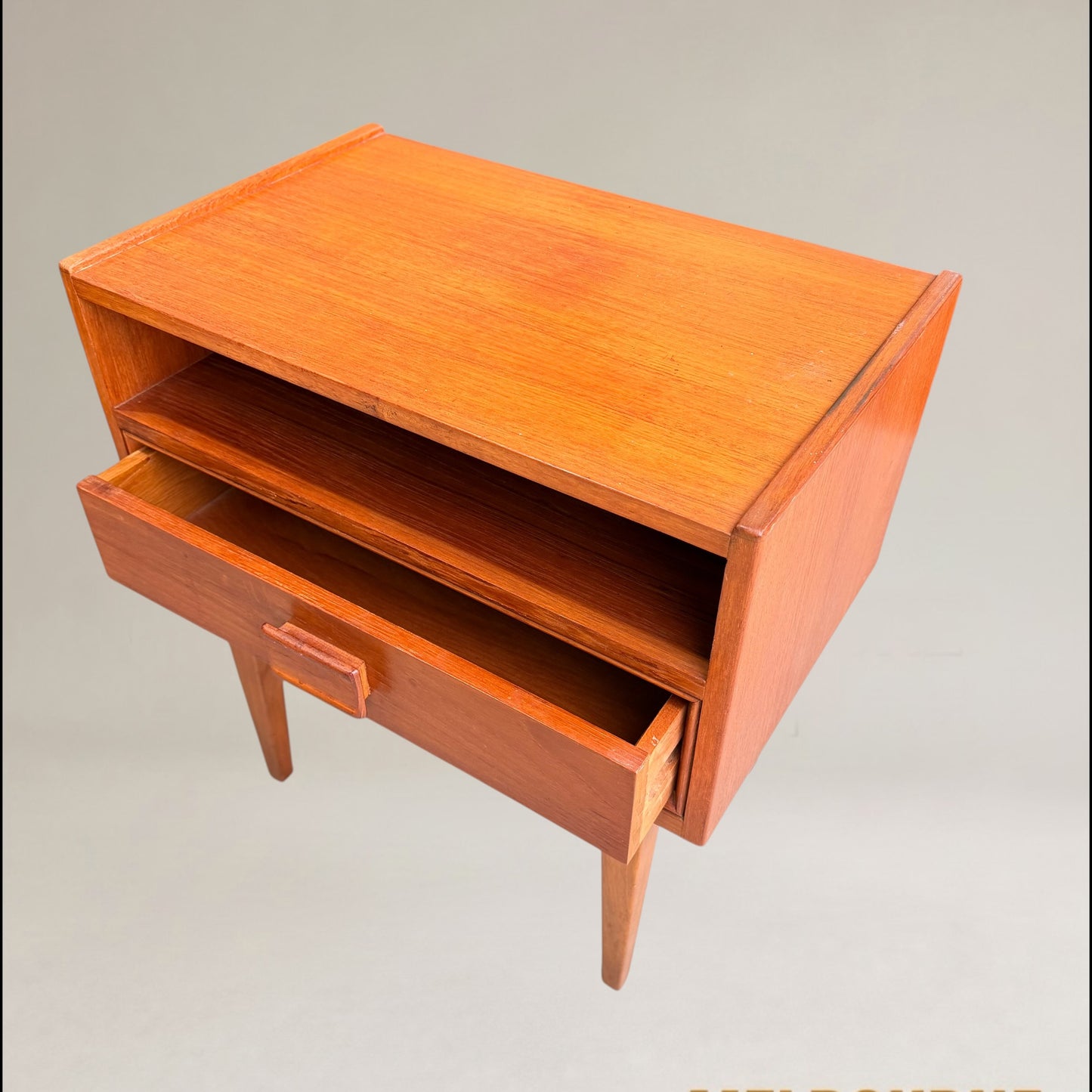 Pair of Parker Mid-Century Teak Bedside Tables with Blackwood Bases