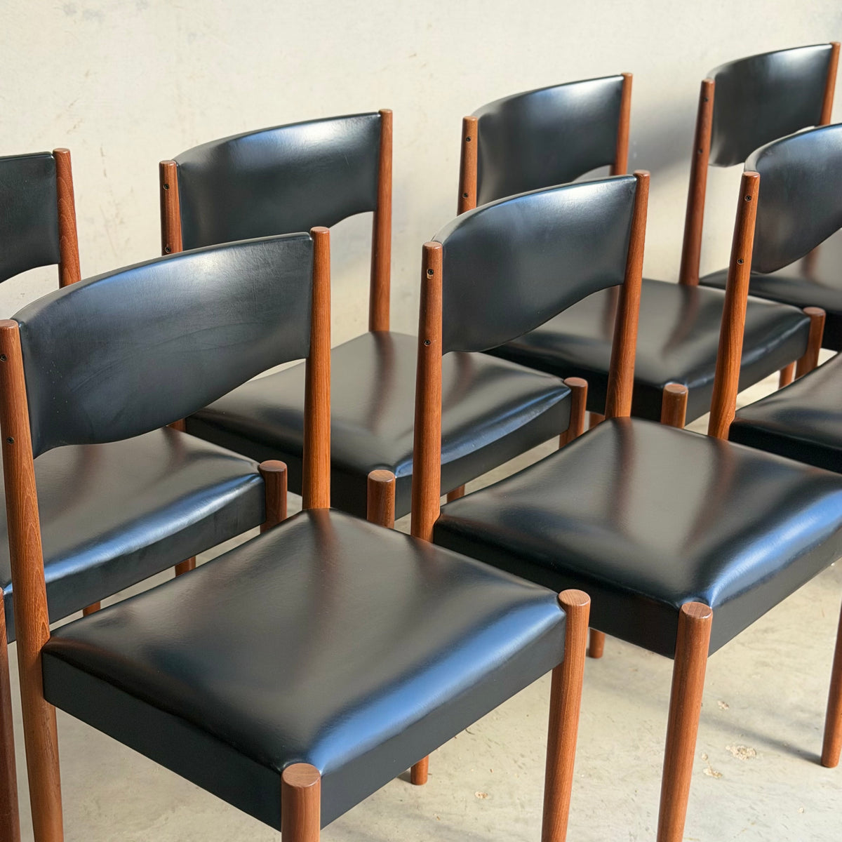 Relocation Clearance: Parker Number 62 Dining Chairs – Original Black Vinyl - Set of 8 (Chairs Only)