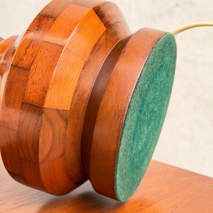 Mid Century Modern Parquetry Table Lamp – Sculptural Turned Wood Base Parkman Woodware