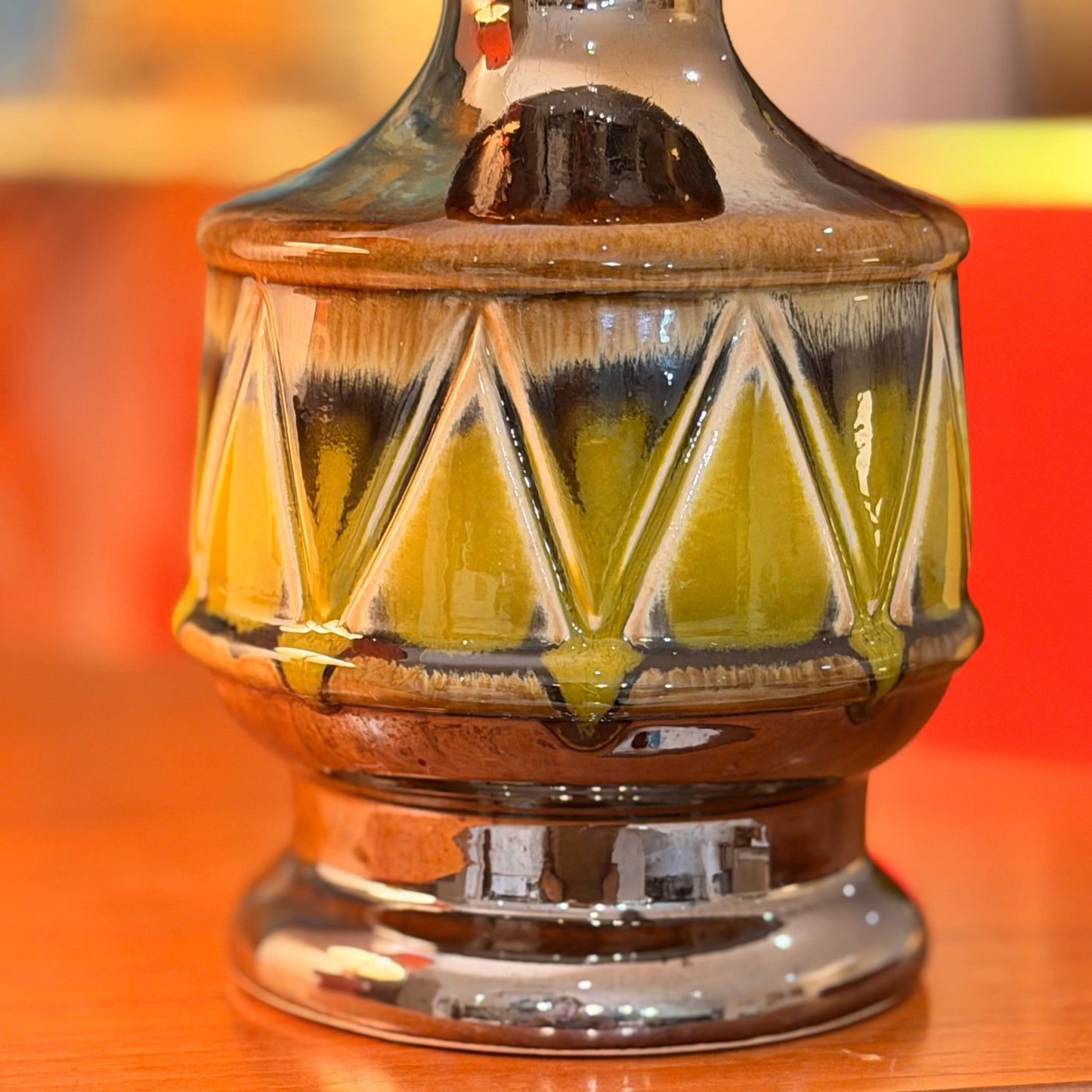 Vintage Mid-Century Ceramic Table Lamp Base – Striking Geometric Danish-Style, 1960s/70s