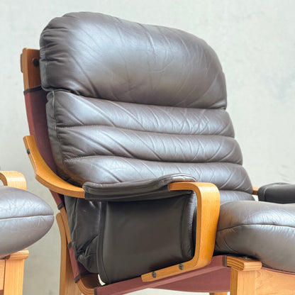 Pair of Tessa Austin Chocolate Brown Leather Armchairs (Revive)