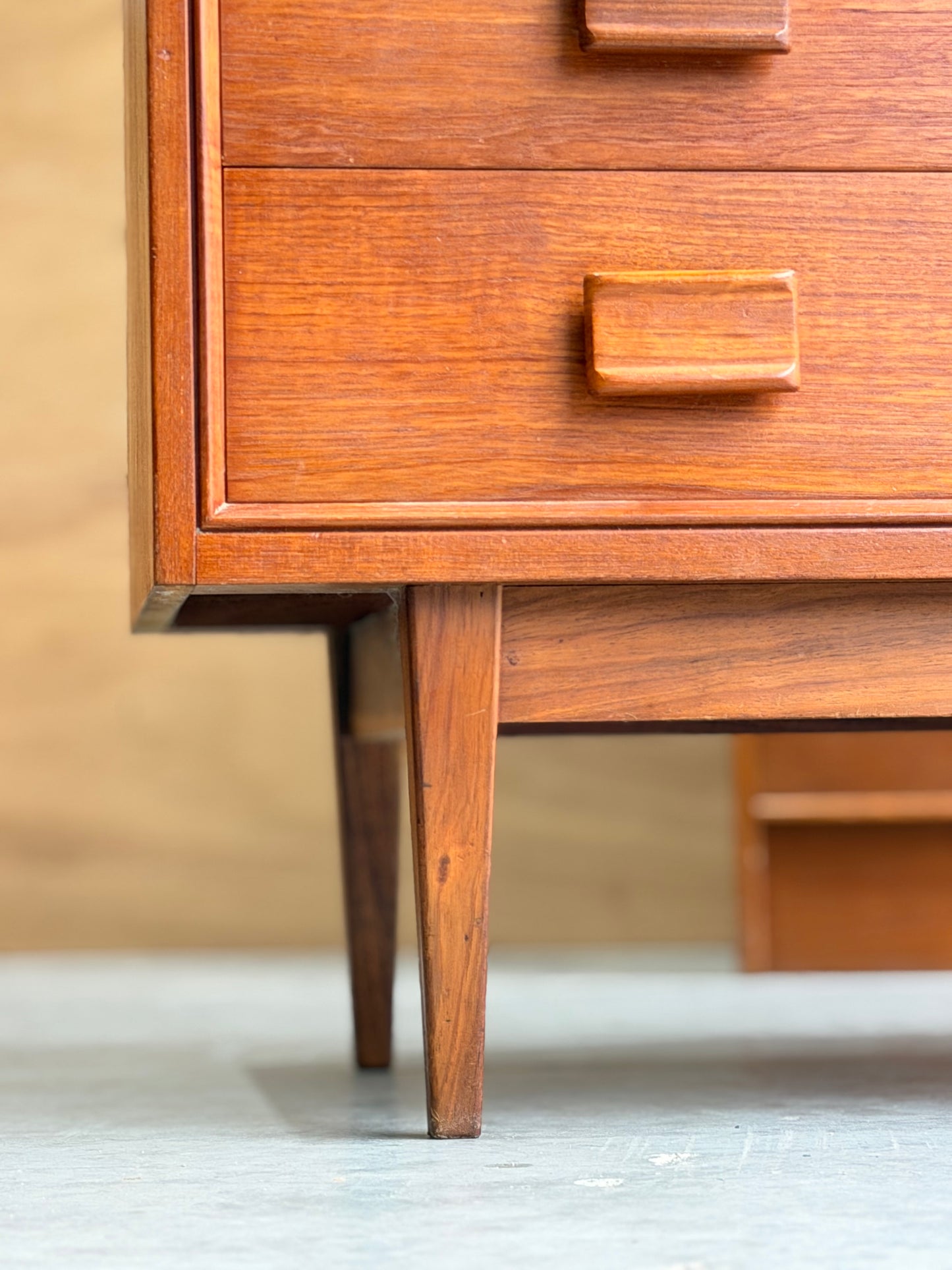 Parker Mid-Century Teak 5-Drawer Tallboy with Blackwood Base