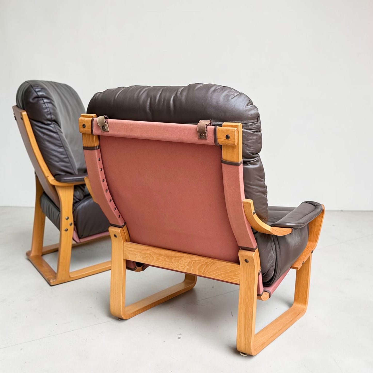 Pair of Tessa Austin Chocolate Brown Leather Armchairs (Revive)