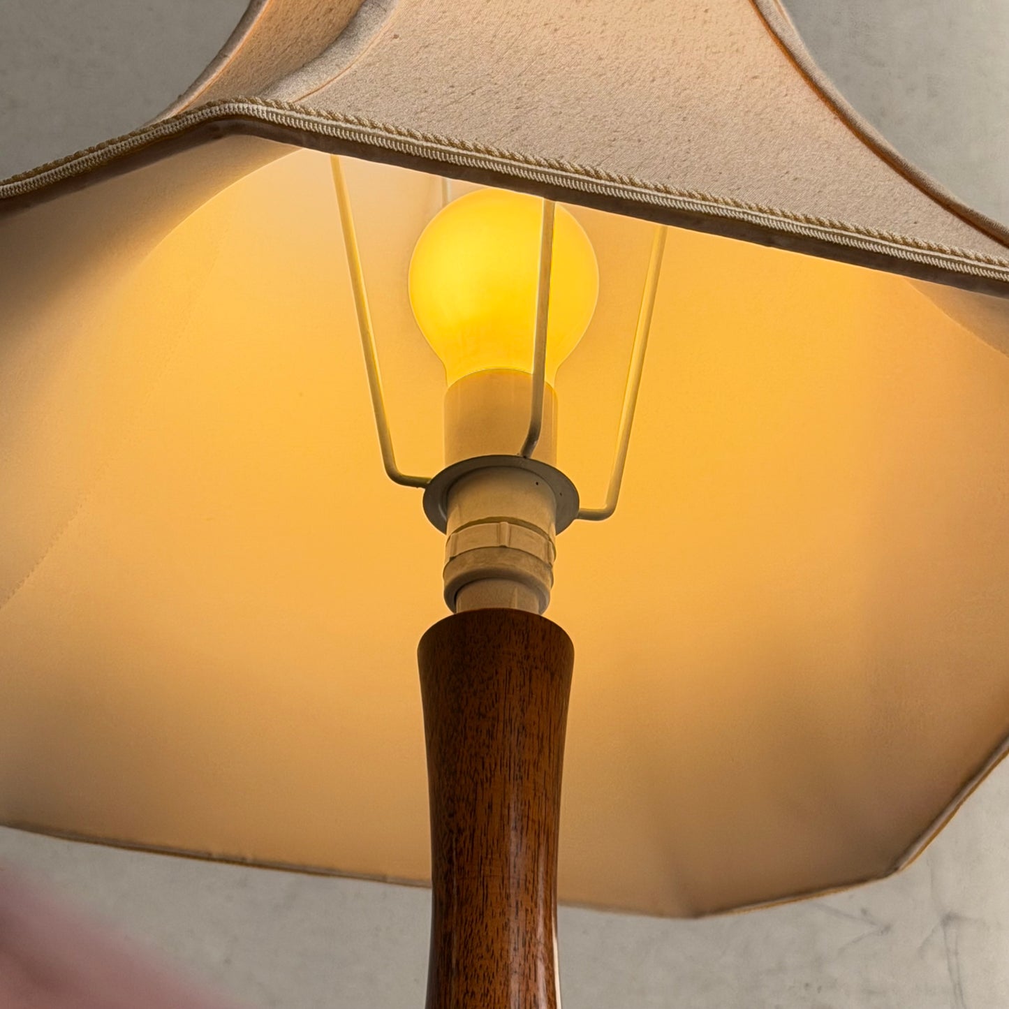 Mid Century Modern Parquetry Table Lamp – Sculptural Turned Wood Base Parkman Woodware