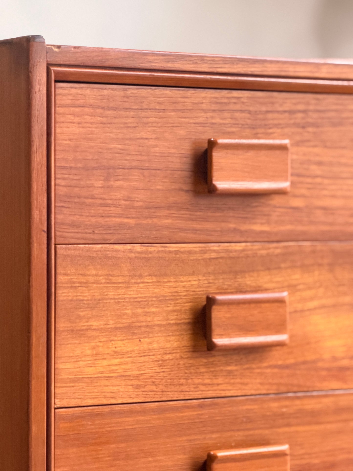 Parker Mid-Century Teak 5-Drawer Tallboy with Blackwood Base