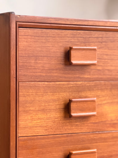 Parker Mid-Century Teak 5-Drawer Tallboy with Blackwood Base