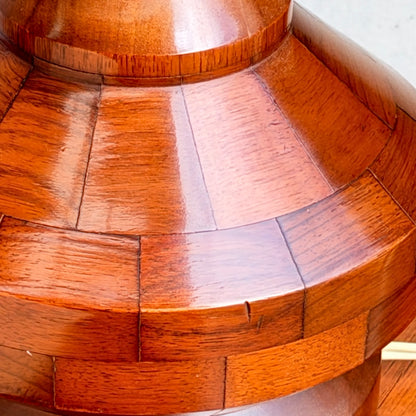 Mid Century Modern Parquetry Table Lamp – Sculptural Turned Wood Base Parkman Woodware