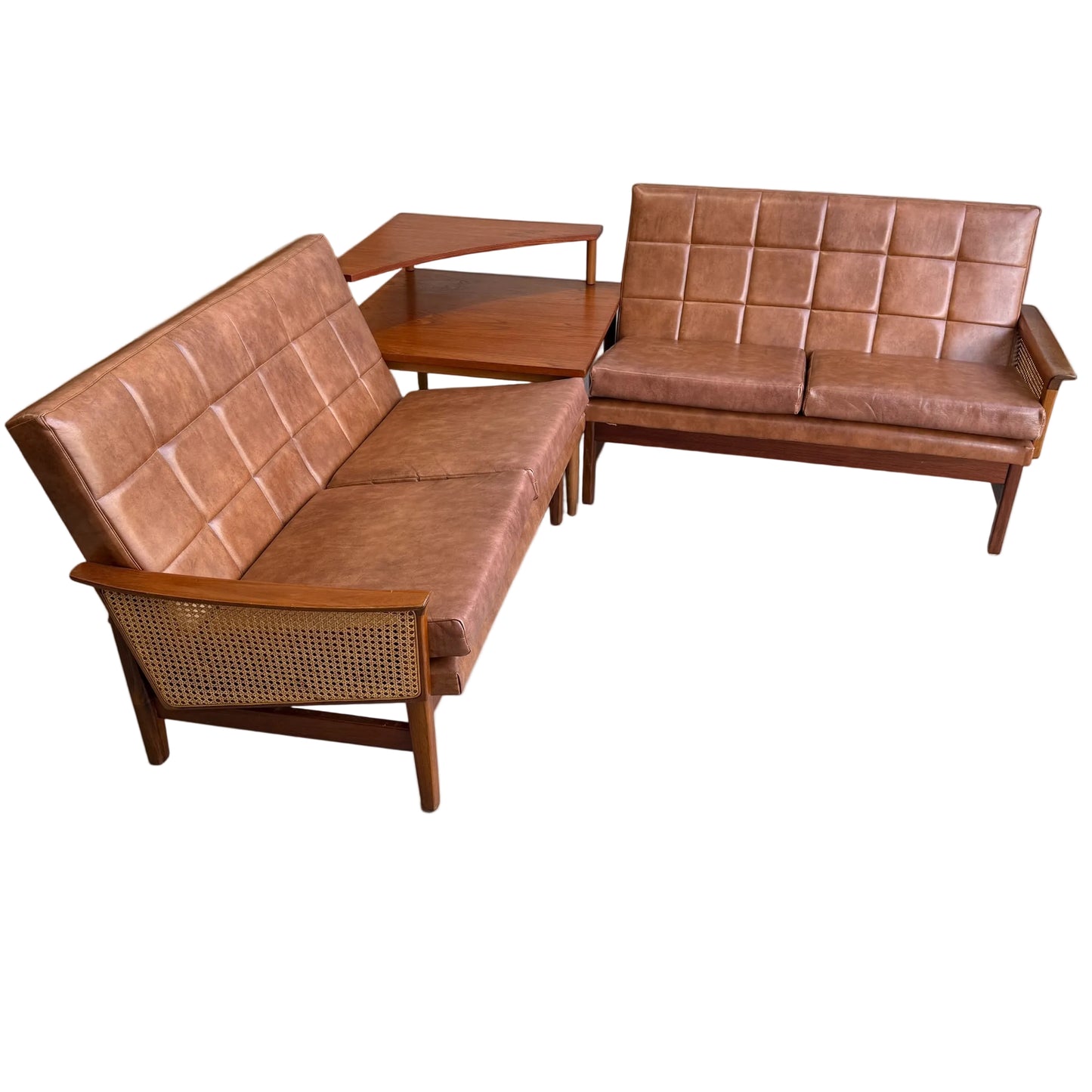 Rare Fler “Flerline” Modular Sofa Set with Original Vinyl & Cane
