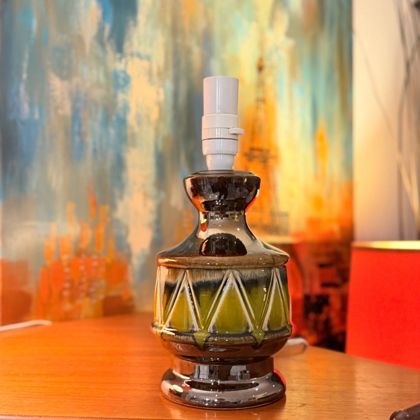 Vintage Mid-Century Ceramic Table Lamp Base – Striking Geometric Danish-Style, 1960s/70s