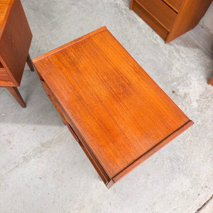Pair of Parker Mid-Century Teak Bedside Tables with Blackwood Bases