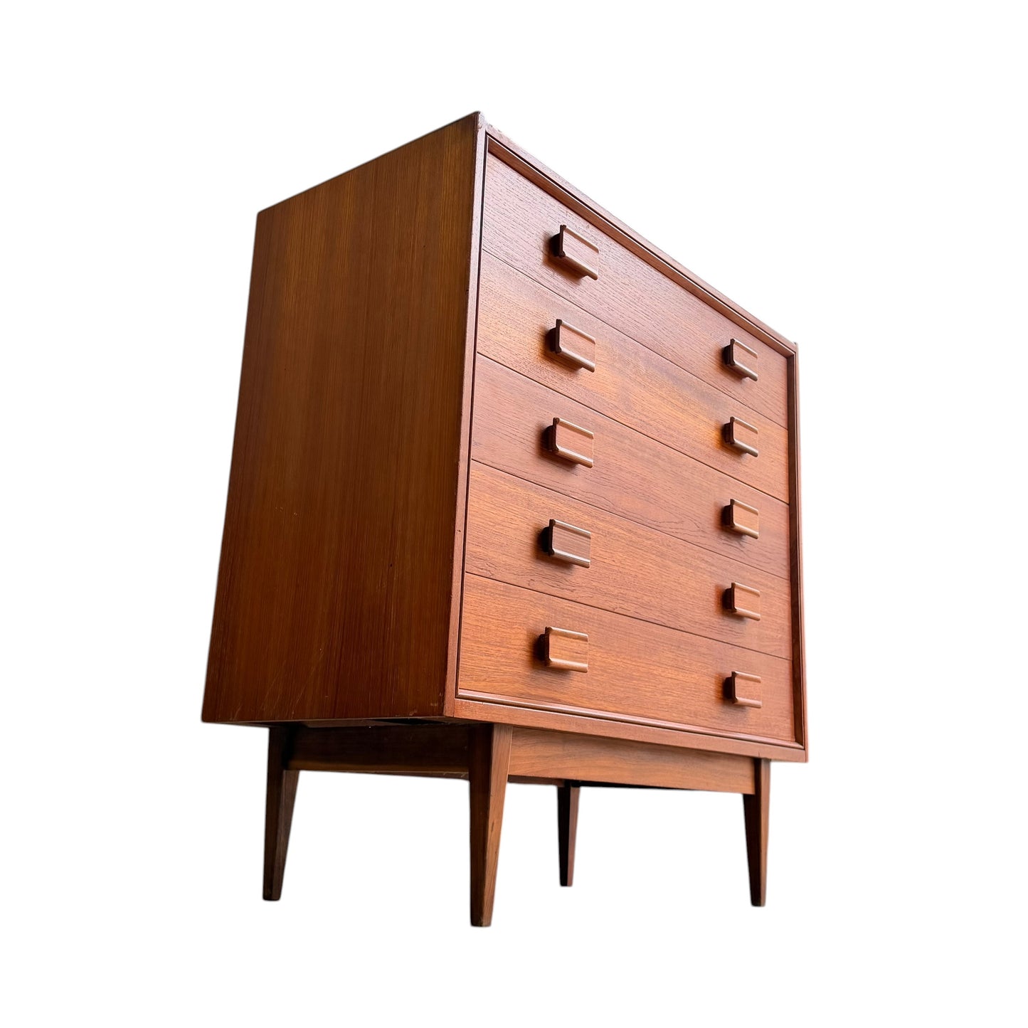 Parker Mid-Century Teak 5-Drawer Tallboy with Blackwood Base