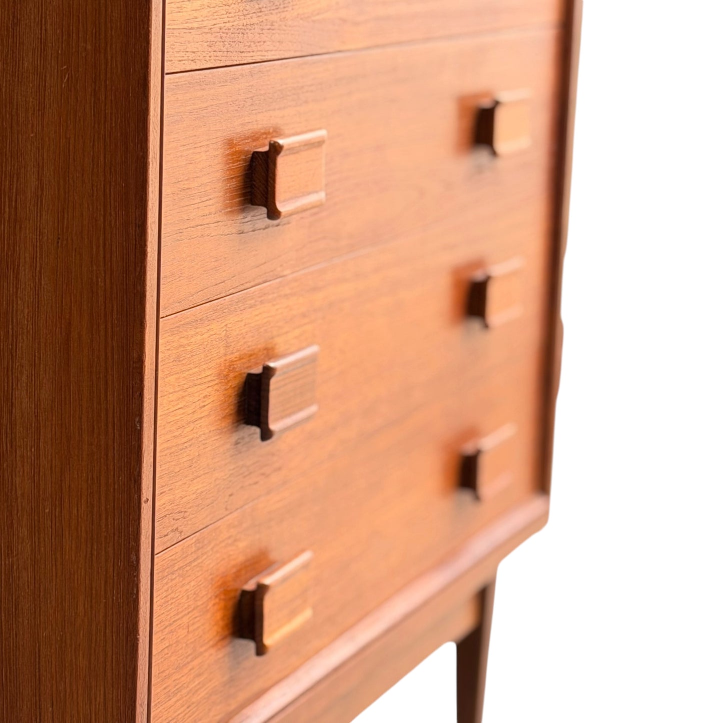 Parker Mid-Century Teak 5-Drawer Tallboy with Blackwood Base