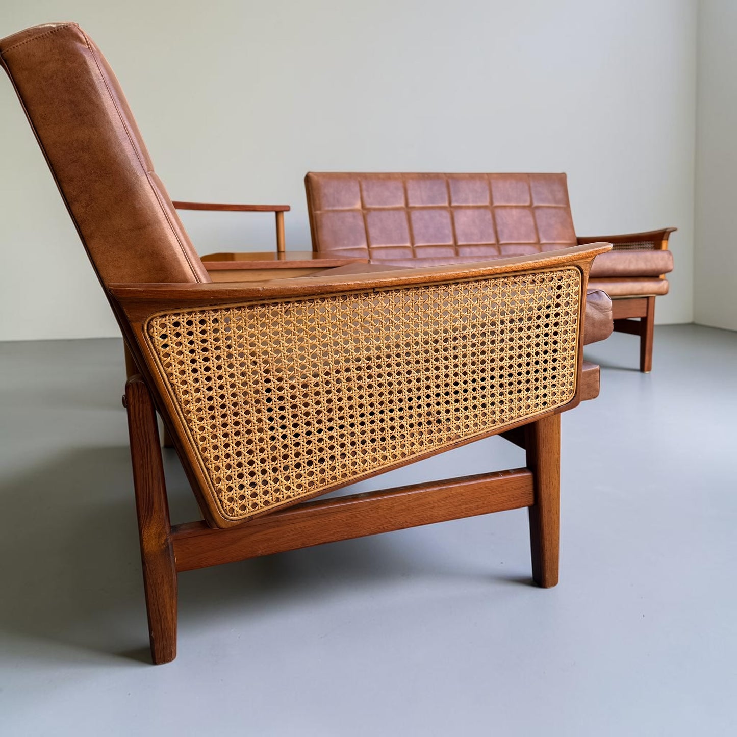 Rare Fler “Flerline” Modular Sofa Set with Original Vinyl & Cane