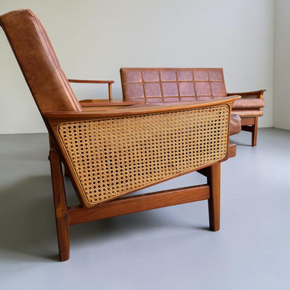 Rare Fler “Flerline” Modular Sofa Set with Original Vinyl & Cane