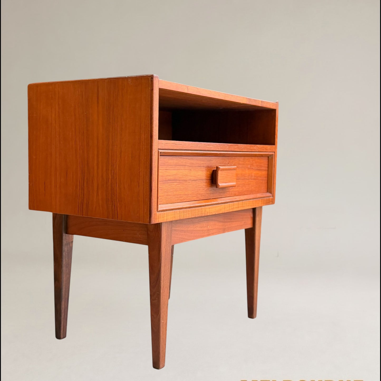 Pair of Parker Mid-Century Teak Bedside Tables with Blackwood Bases